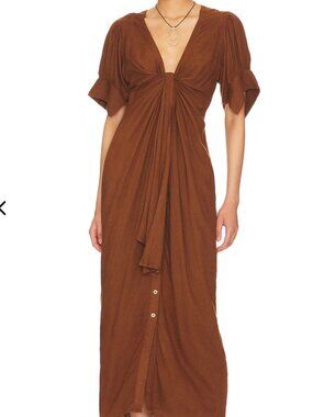 Free People Vintage Summer Midi Dress in Chocoalte MSRP $98 Size XS